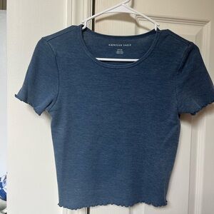 blue american eagle waffle cropped shirt